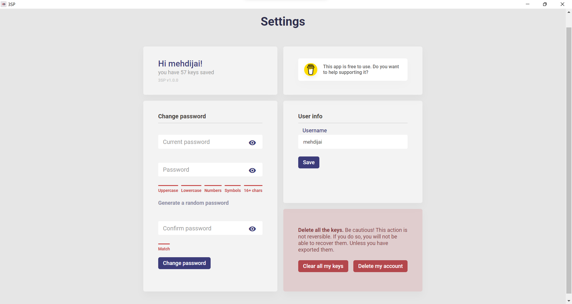 3sp-application settings page